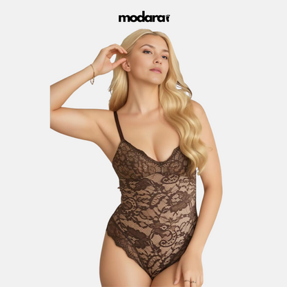 Modara Lace V-Neck Full Coverage Bodysuit